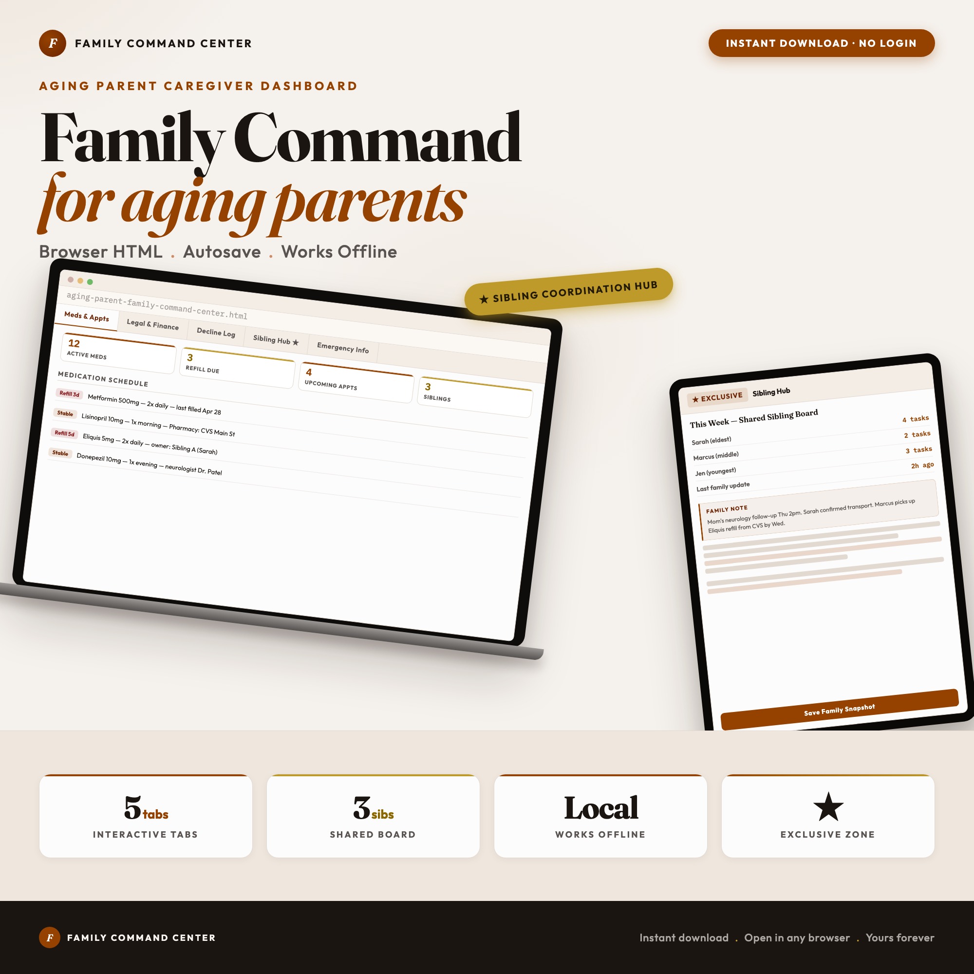 Interactive Aging Parent Family Command Center Dashboard