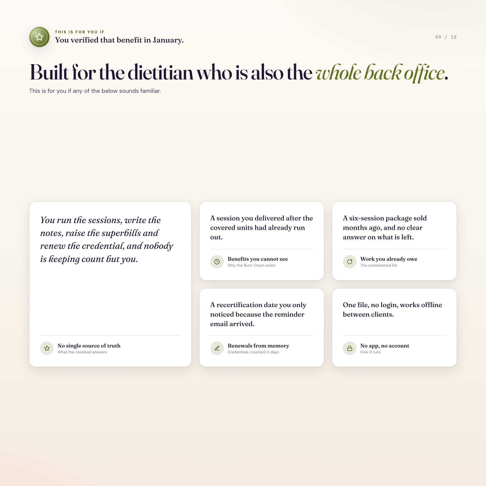 Dietitian private practice tracker for the solo RDN who is also the entire back office