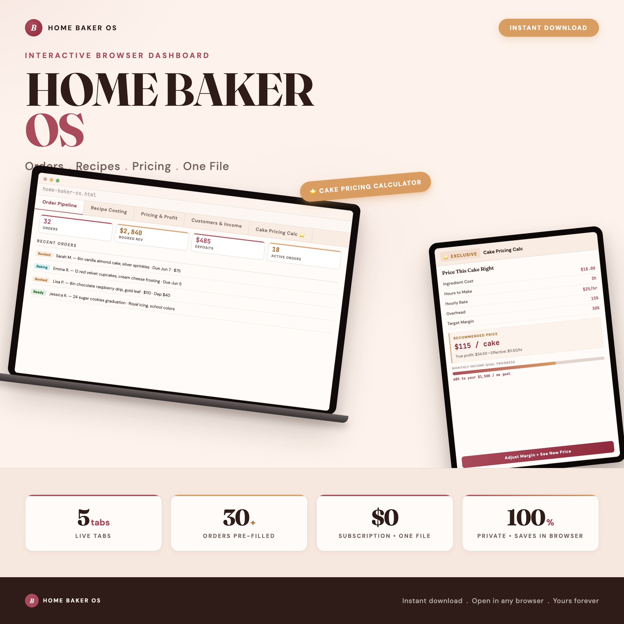 Home Baker OS, Cottage Food Order Tracker, Recipe Cost & …