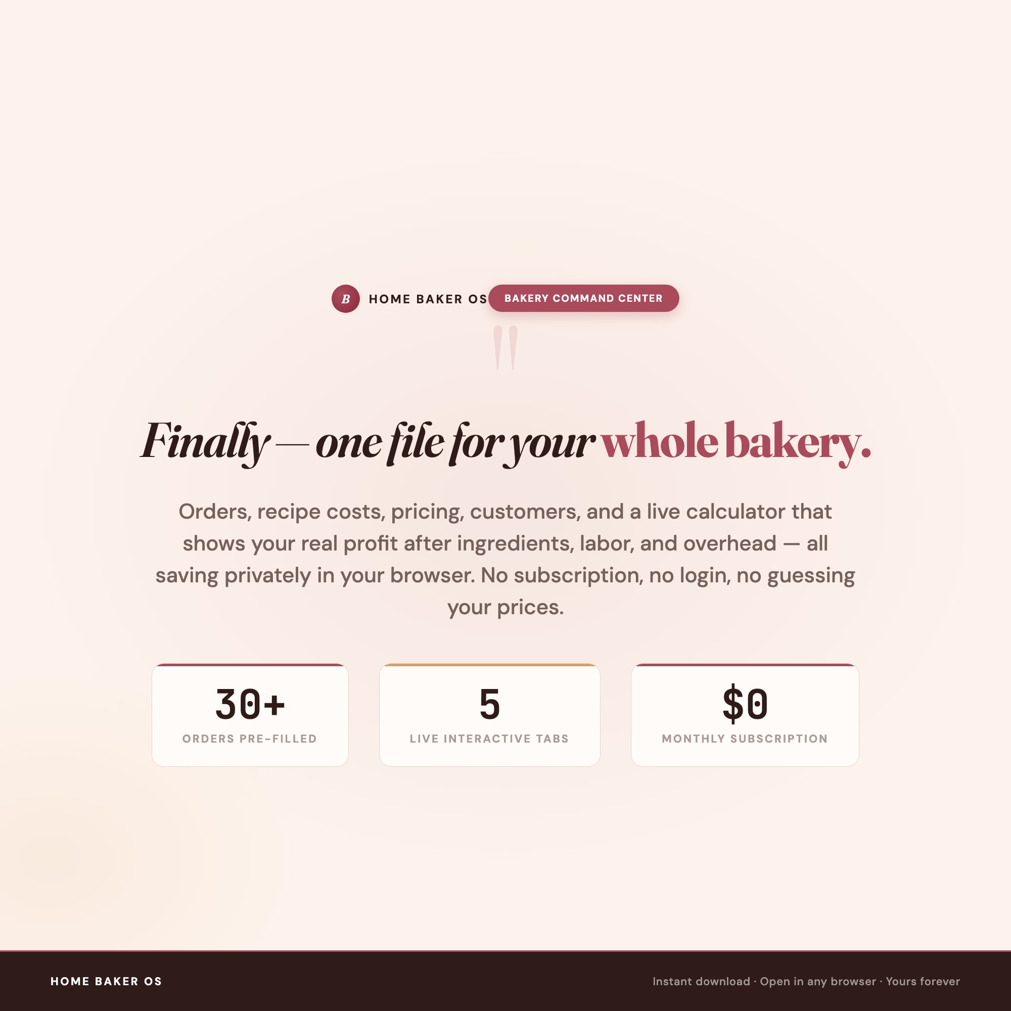 Home Baker OS, Cottage Food Order Tracker, Recipe Cost & Cake Pricing Calculator, Customer & Profit Dashboard — image 2