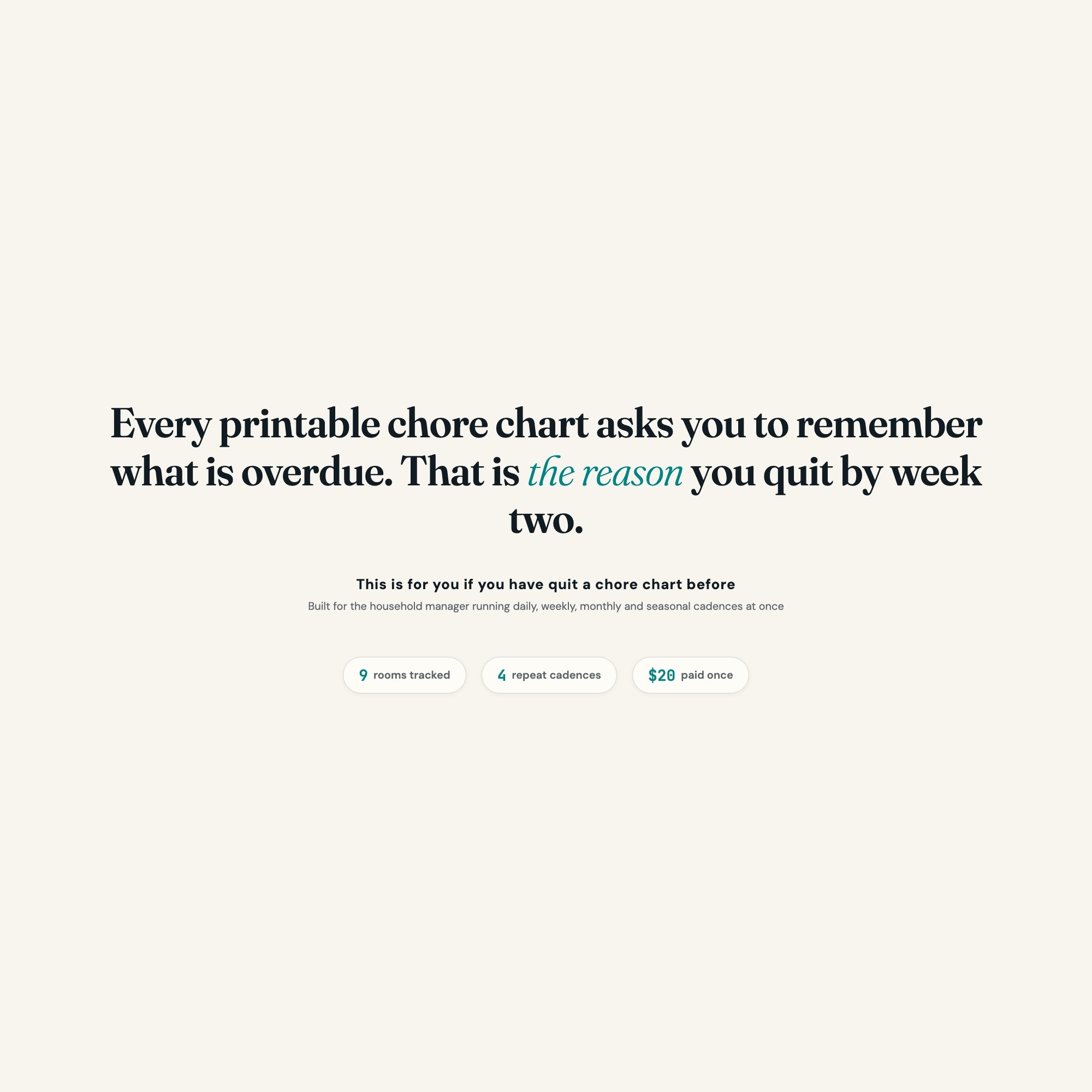 Who this cleaning schedule dashboard is for: the household manager who has quit a printable chore chart before