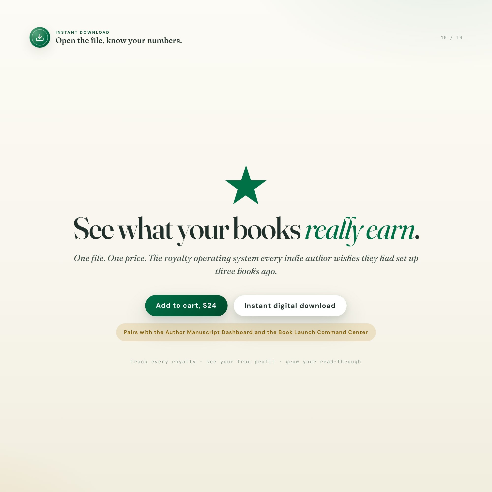 Indie author royalty tracker instant download, single HTML file for self published book sales and profit
