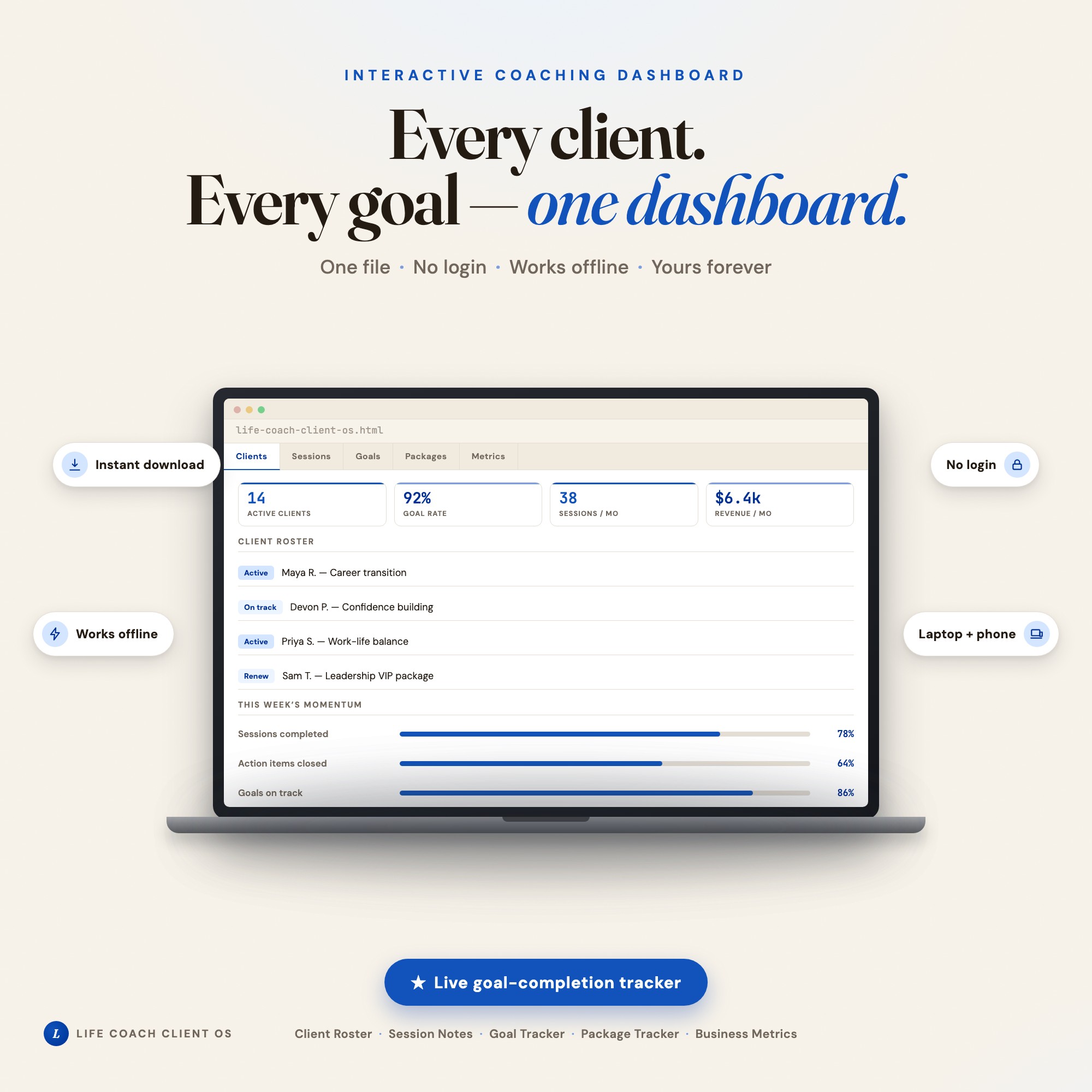 Interactive Life Coach Client Management Dashboard