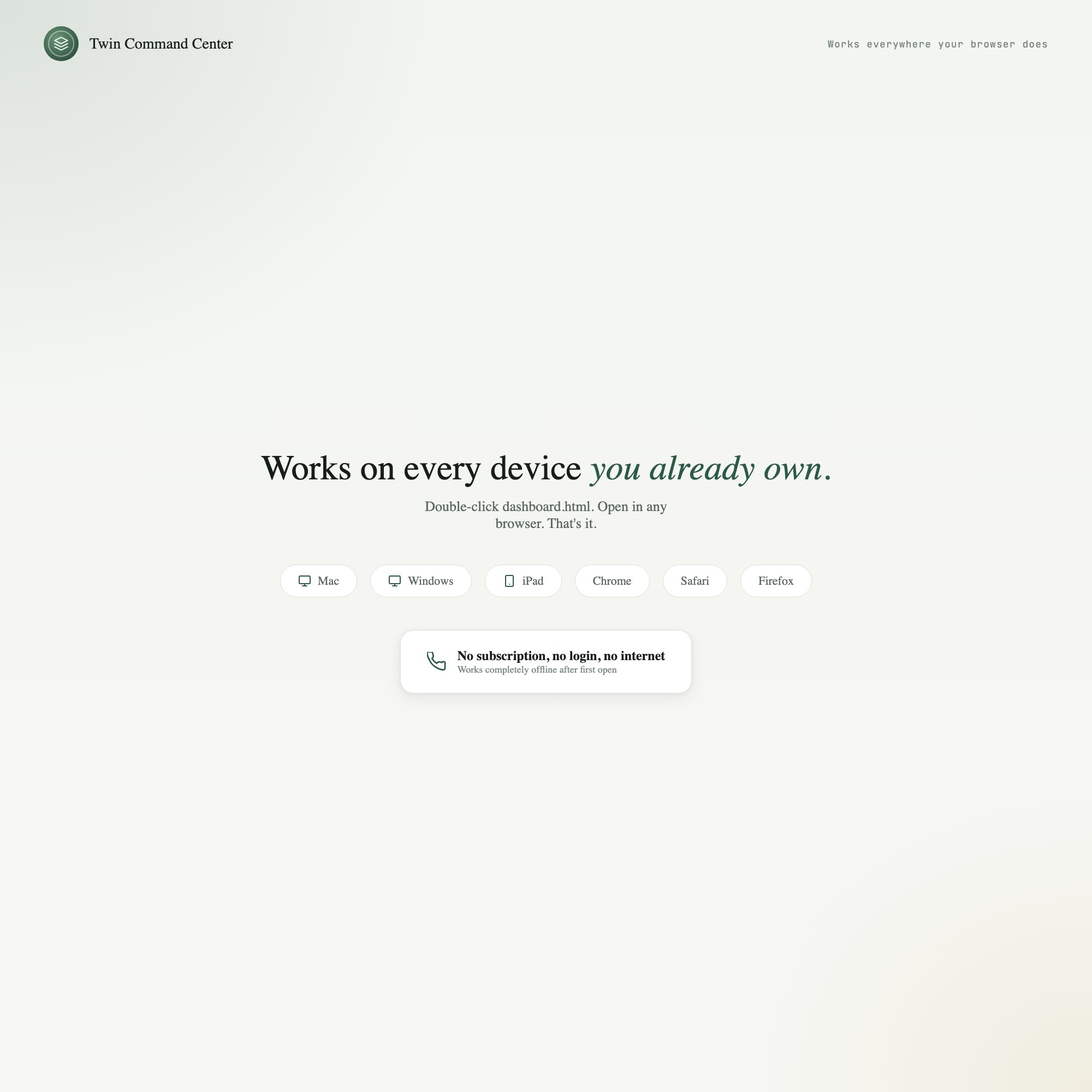 Device strip showing Mac Windows iPad Chrome Safari compatibility for twin newborn tracking dashboard