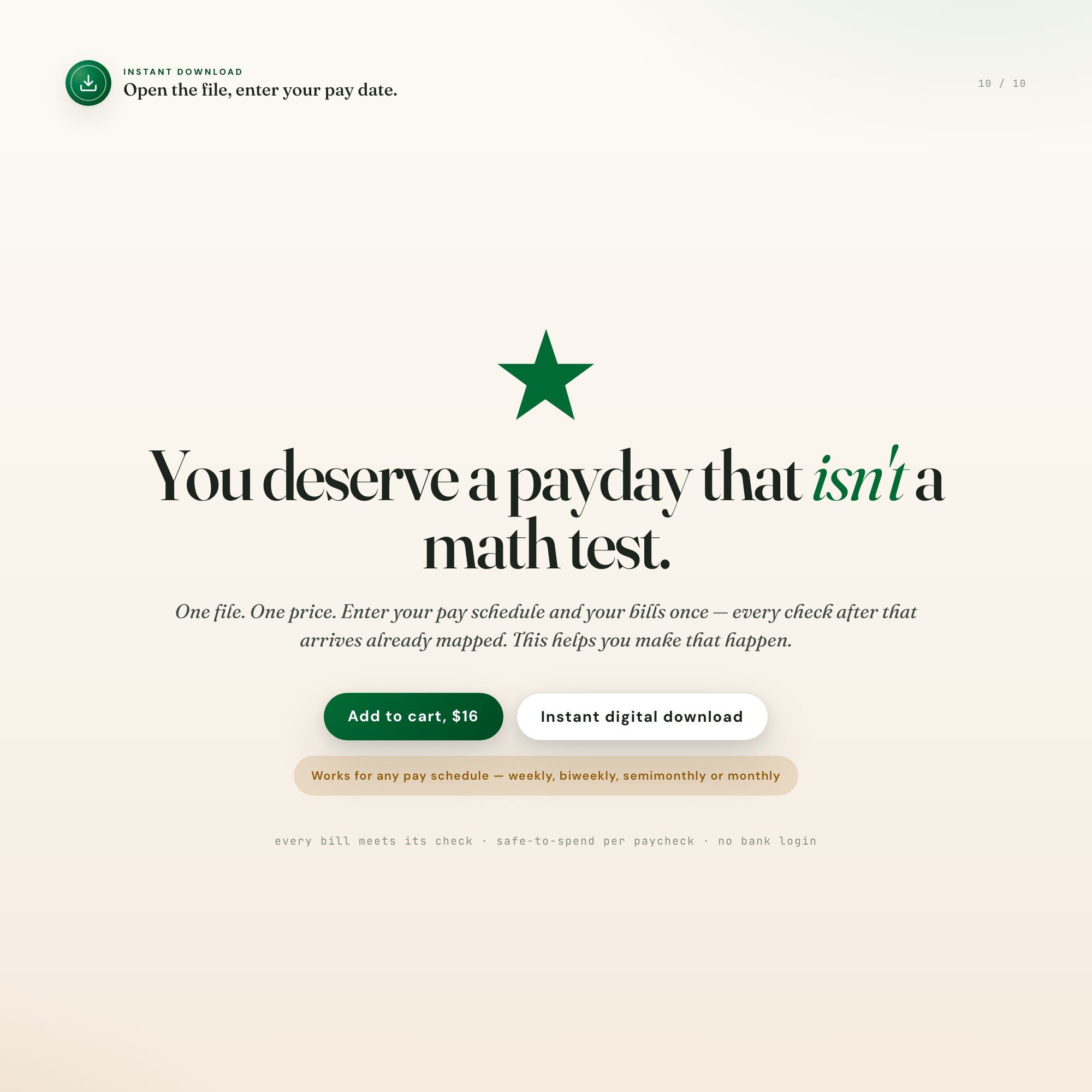 Instant download budget by paycheck planner, one HTML file, enter your pay date and go