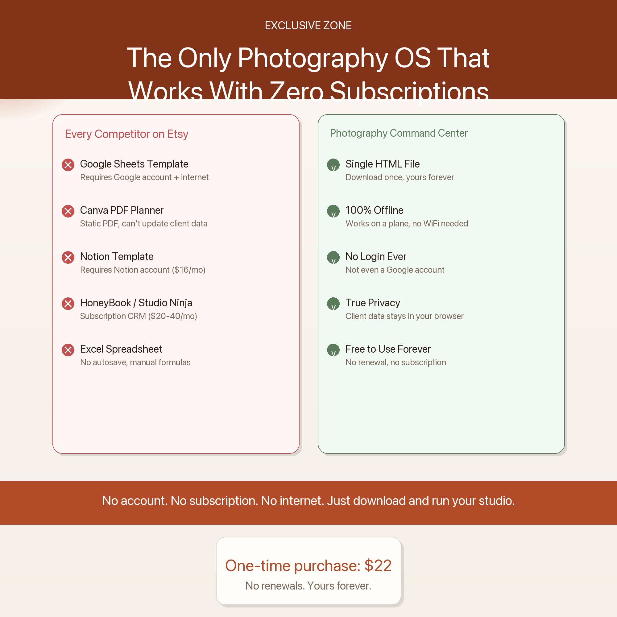 Exclusive zone: offline photography CRM that works without Notion or Google Sheets — no subscription required