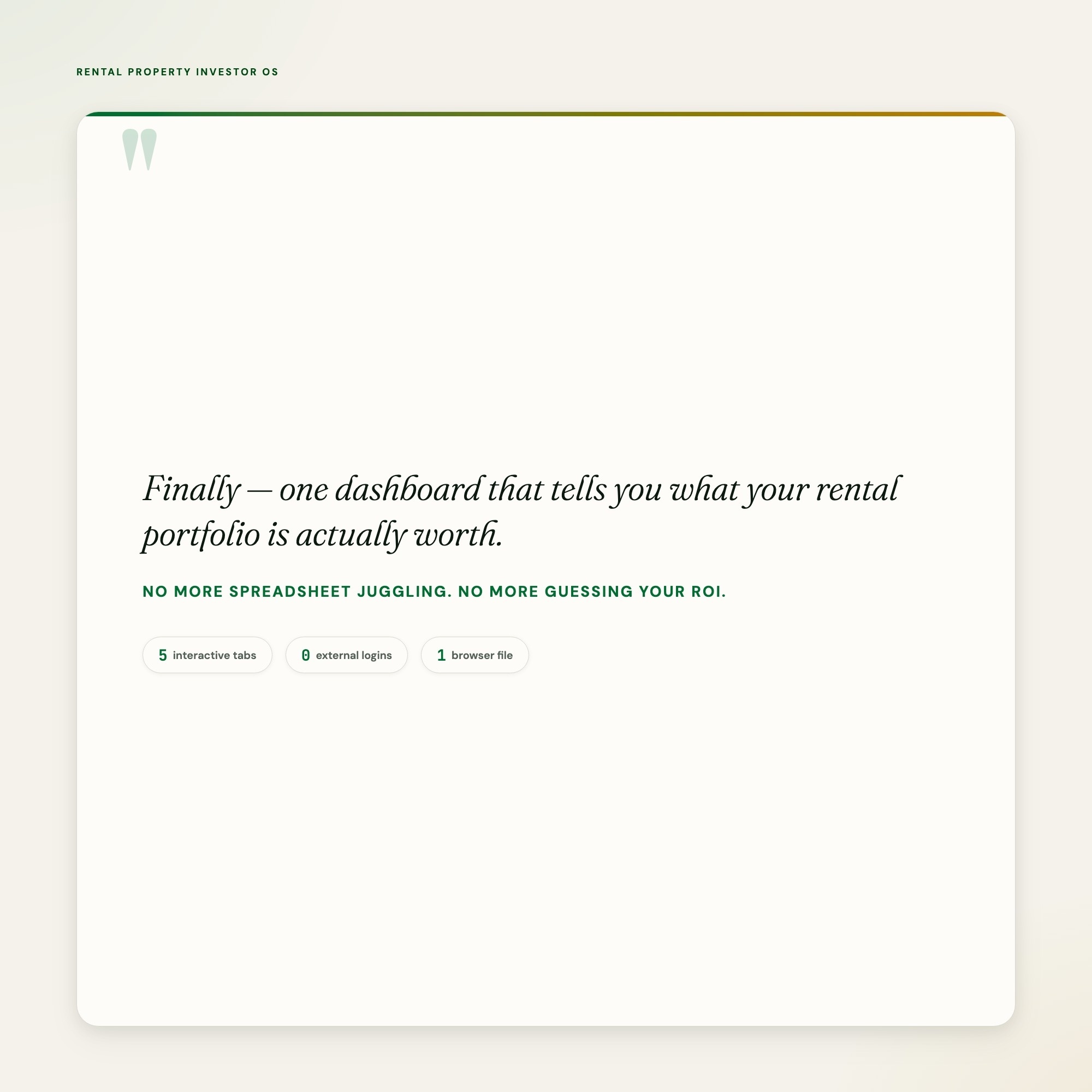 Rental Property Investor OS, Interactive Landlord Dashboard, Cash Flow Tracker, Cap Rate Calculator, Portfolio ROI — image 2