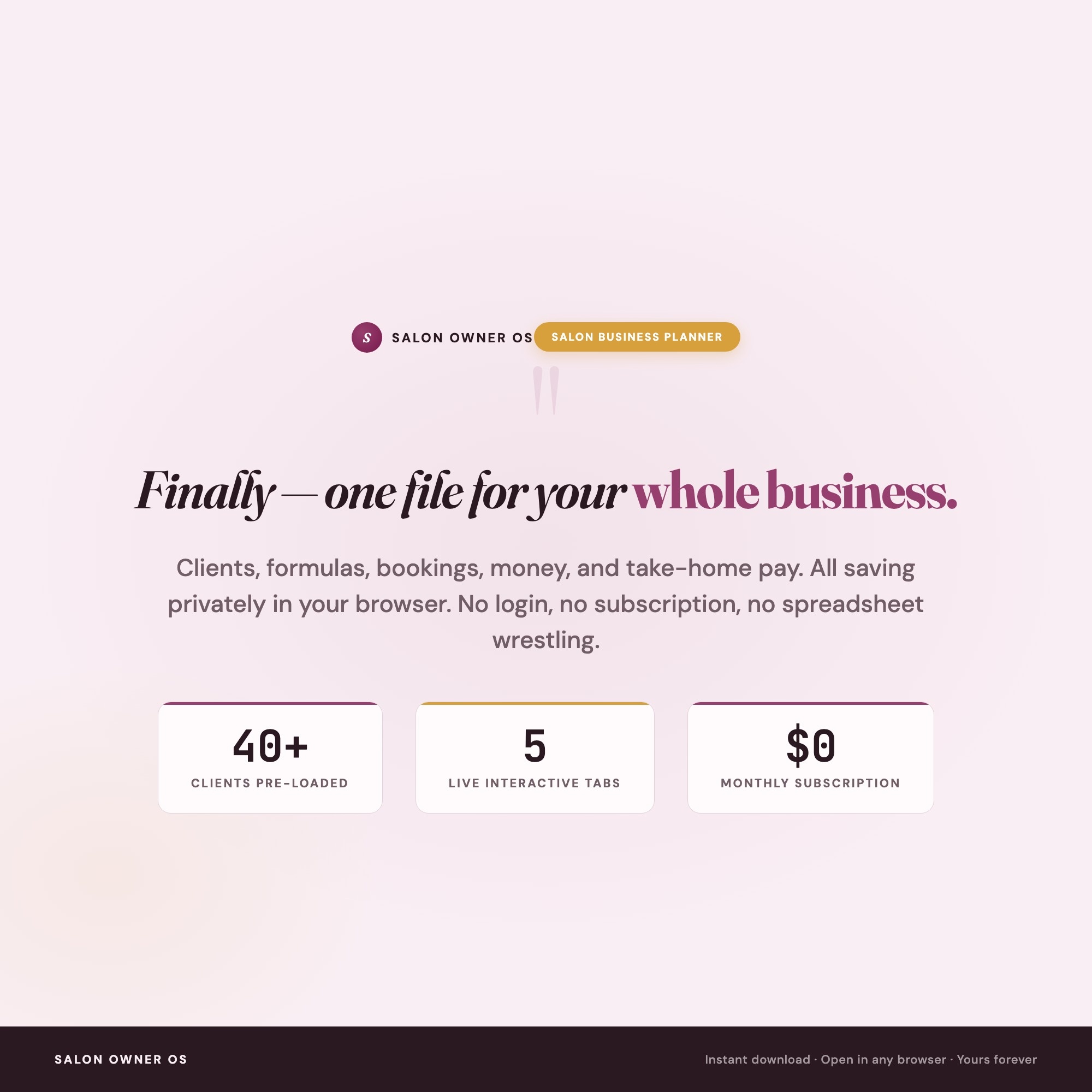 Salon Owner OS, Interactive Salon Business Planner, Hair Salon Bookkeeping, Client Formula Book, Income Tracker, Take-Home Pay Calculator — image 2
