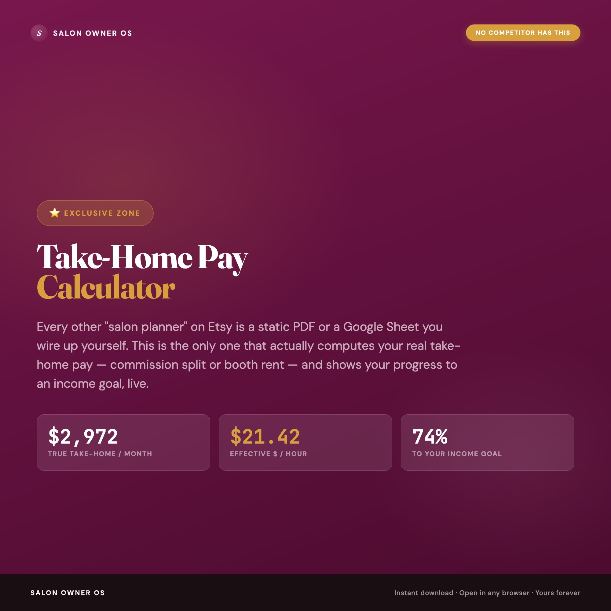 Salon Owner OS, Interactive Salon Business Planner, Hair Salon Bookkeeping, Client Formula Book, Income Tracker, Take-Home Pay Calculator — image 4