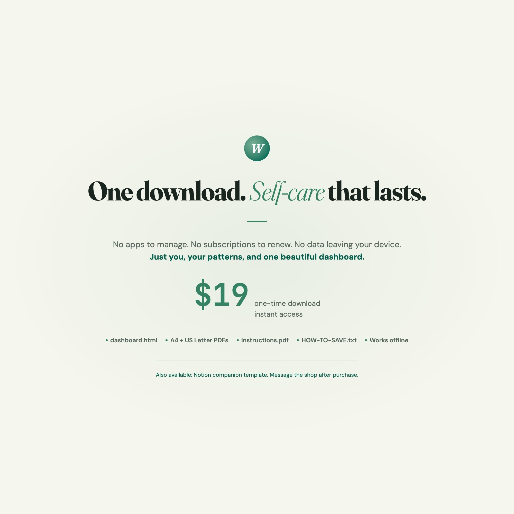 Self care planner instant download dashboard pdf workbook one file any browser yours forever