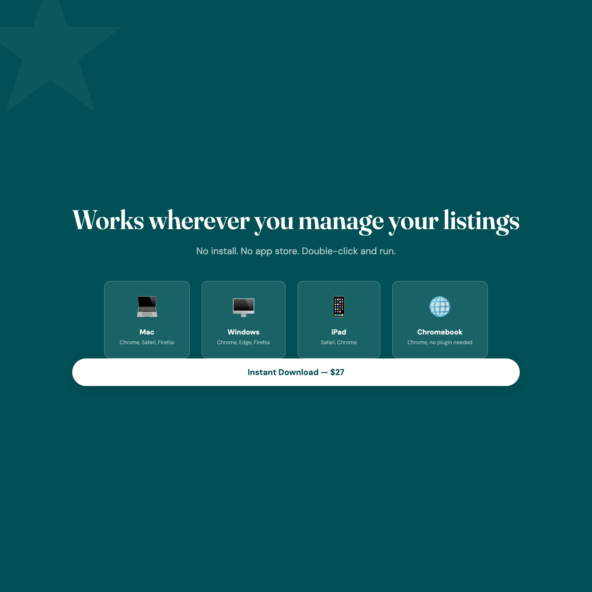 STR host dashboard works on macOS Windows iPad and Chromebook, no app no install, single offline HTML file