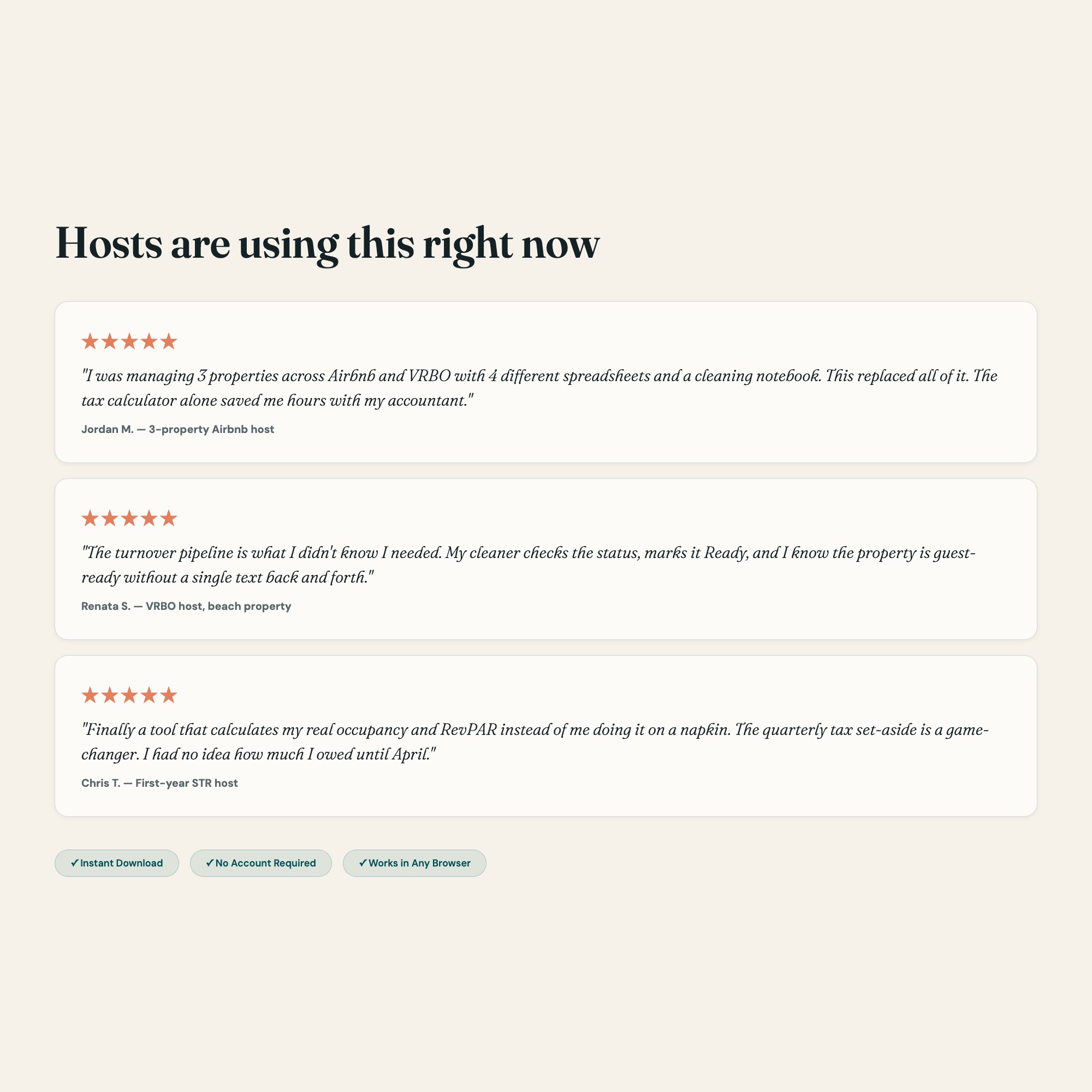 Five star reviews from Airbnb and VRBO hosts using the short-term rental command center to run every property