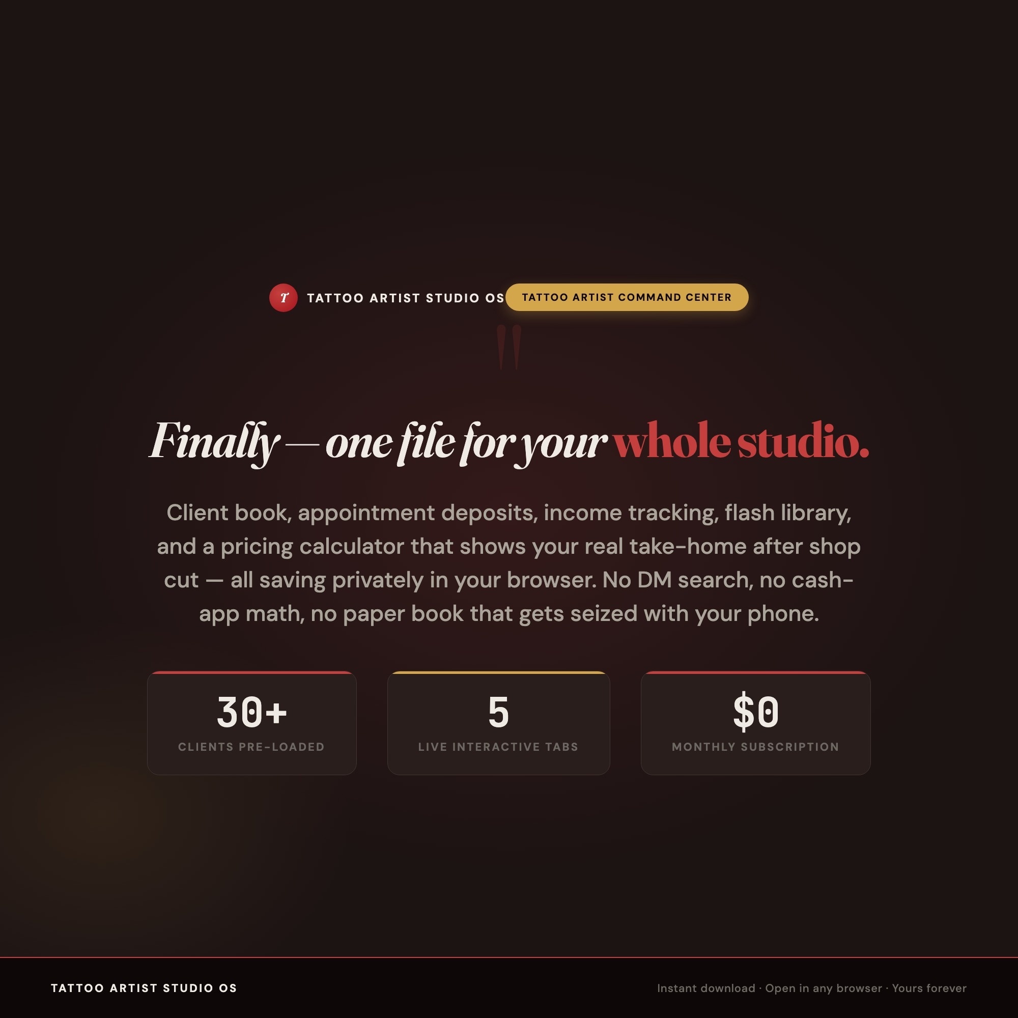 Tattoo Artist Studio OS, Client Book, Appointment & Deposit Tracker, Flash Design Library, Pricing & Take-Home Calculator — image 2