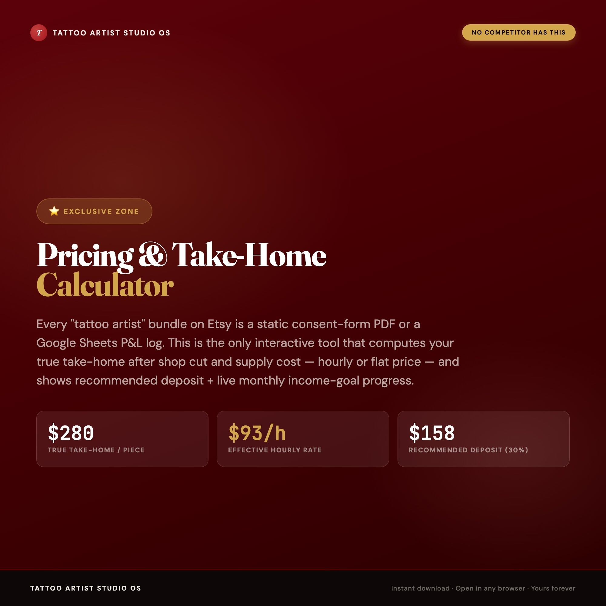 Tattoo Artist Studio OS, Client Book, Appointment & Deposit Tracker, Flash Design Library, Pricing & Take-Home Calculator — image 4