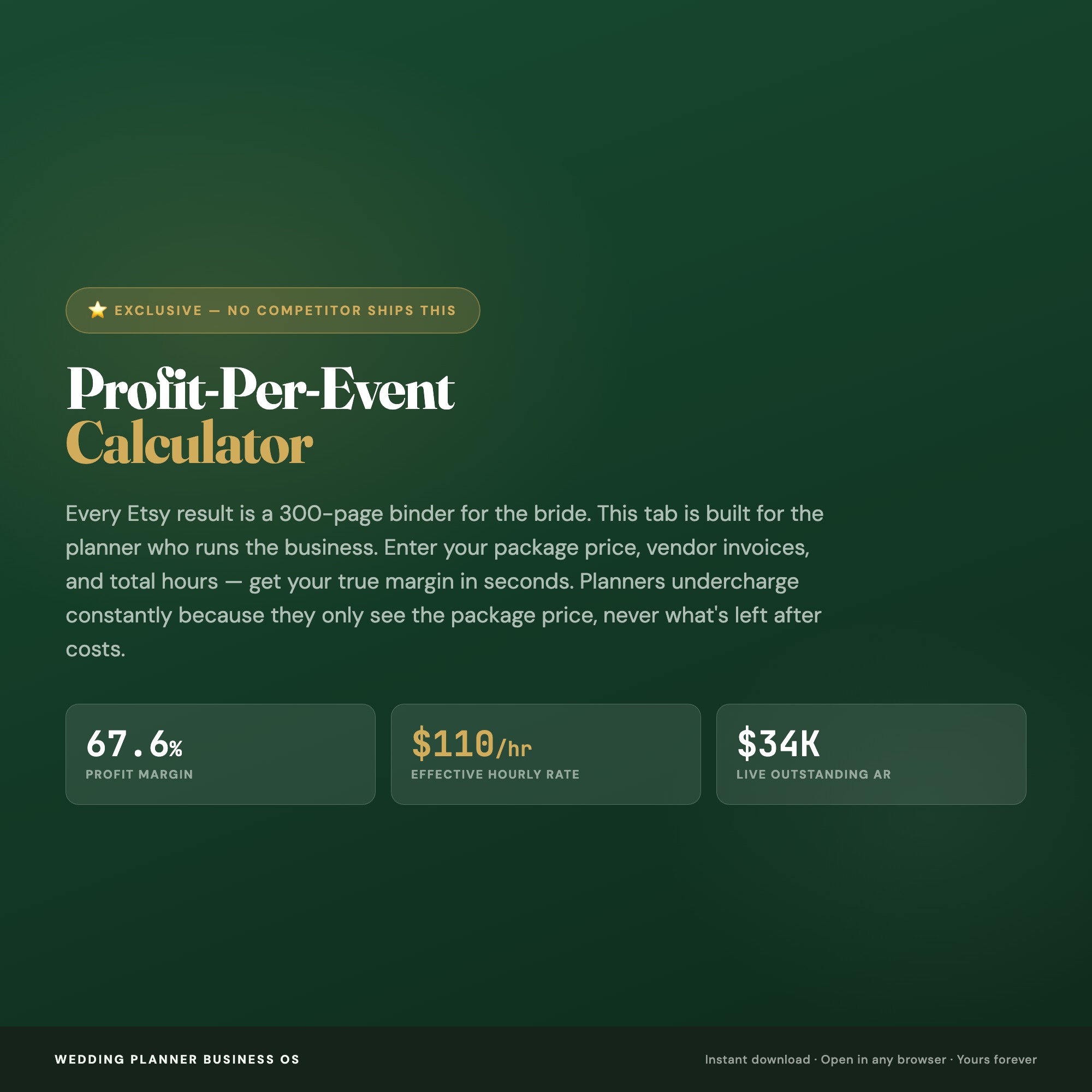 Wedding Planner Business OS, Event Planner Dashboard, Client Pipeline, Payment Schedule, Vendor CRM, Profit-Per-Event Calculator — image 4